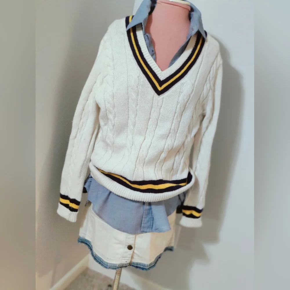 Ralph Lauren luxury cashmere/cotton boyfriend Academia rugby sweater cozy chic